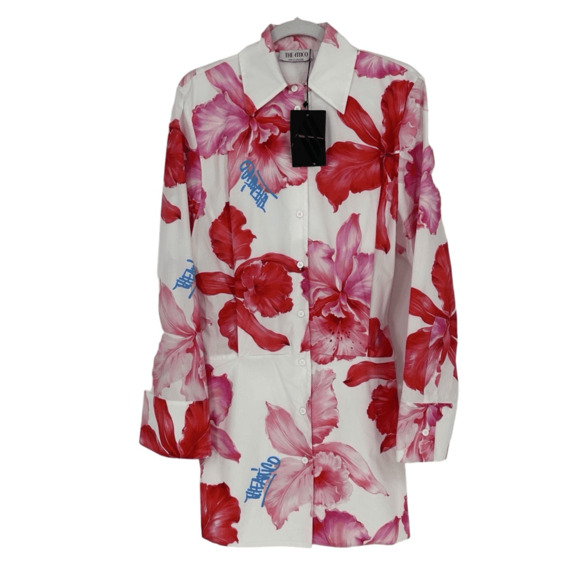 The Attico Margot floral print Mini Dress Long Sleeve White Red EUR 40 US S - Picture 2 of 14